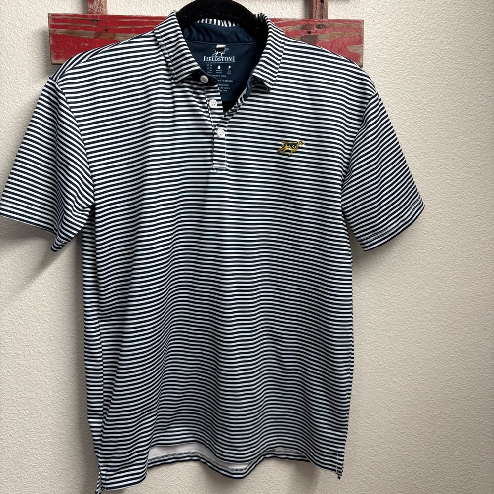 Black‎ and White Striped Polo Shirt with Color Block Accent